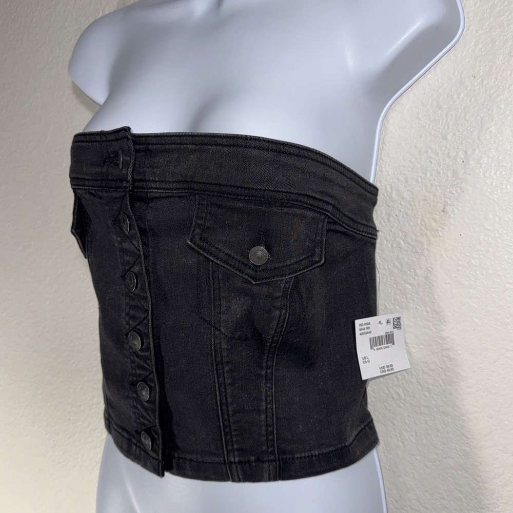 NWT American Eagle Black Denim Button Down Corset Size Large Western Goth BOHO